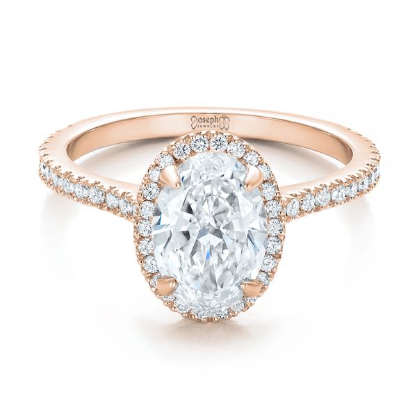 18k Rose Gold And 14K Gold 18k Rose Gold And 14K Gold Custom Two-tone Diamond Halo Engagement Ring - Flat View - 100572