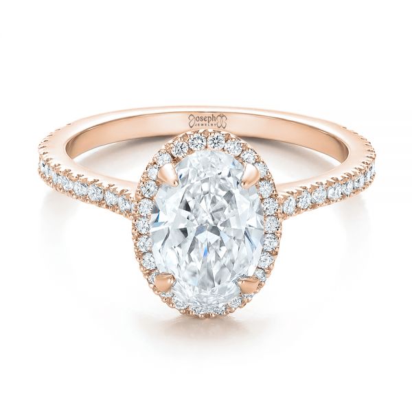 18k Rose Gold And Platinum 18k Rose Gold And Platinum Custom Two-tone Diamond Halo Engagement Ring - Flat View -  100572