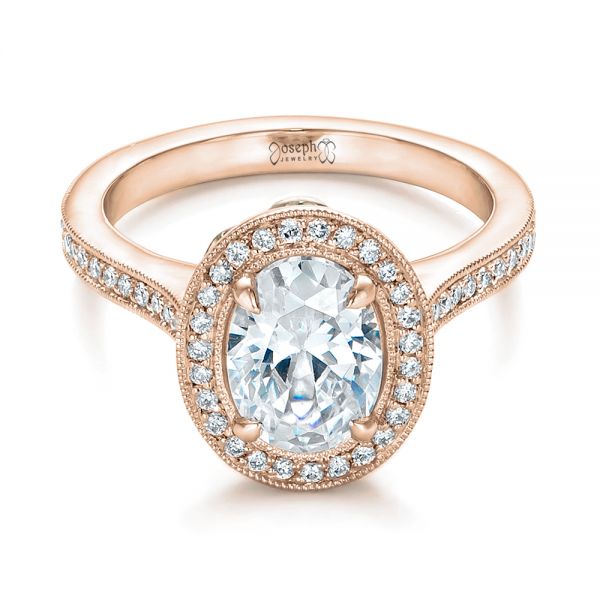 14k Rose Gold And Platinum 14k Rose Gold And Platinum Custom Two-tone Diamond Halo Engagement Ring - Flat View -  102254