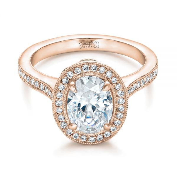 18k Rose Gold And 14K Gold 18k Rose Gold And 14K Gold Custom Two-tone Diamond Halo Engagement Ring - Flat View - 102254