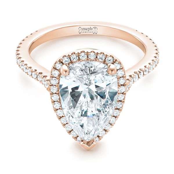 14k Rose Gold And Platinum 14k Rose Gold And Platinum Custom Two-tone Diamond Halo Engagement Ring - Flat View -  102901