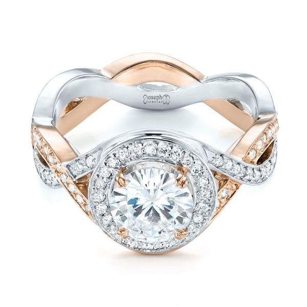  18K Gold And 14k Rose Gold 18K Gold And 14k Rose Gold Custom Two-tone Diamond Halo Engagement Ring - Flat View -  103446