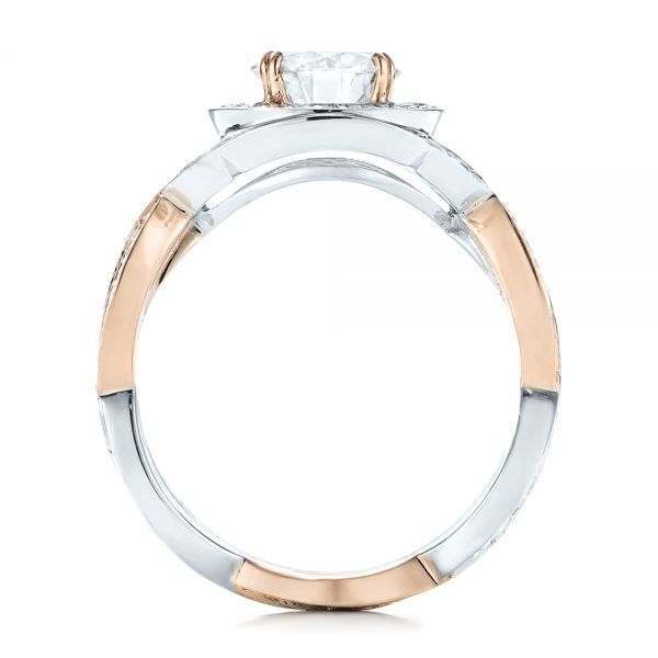  14K Gold And 18k Rose Gold 14K Gold And 18k Rose Gold Custom Two-tone Diamond Halo Engagement Ring - Front View -  103446