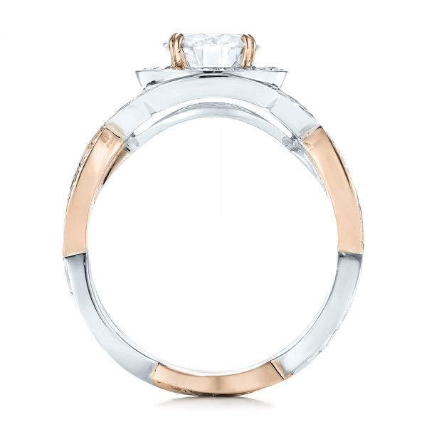 14K Gold And 14k Rose Gold 14K Gold And 14k Rose Gold Custom Two-tone Diamond Halo Engagement Ring - Front View - 103446