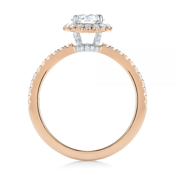 14k Rose Gold And 14K Gold Custom Two-tone Diamond Halo Engagement Ring - Front View -  103486