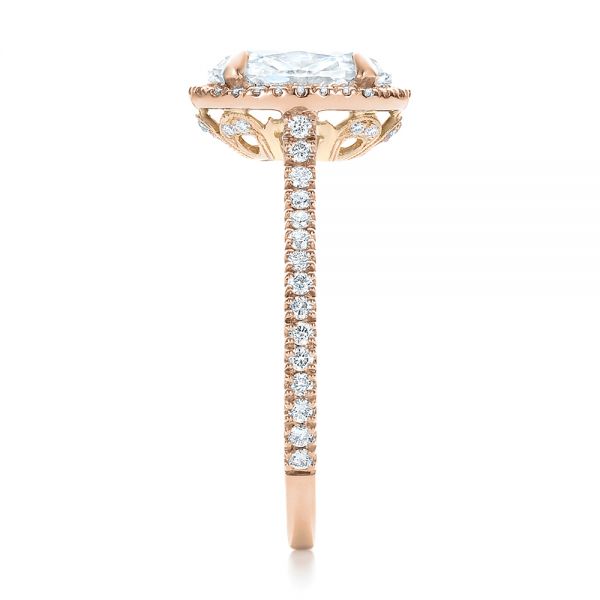 18k Rose Gold And 14K Gold 18k Rose Gold And 14K Gold Custom Two-tone Diamond Halo Engagement Ring - Side View -  100572