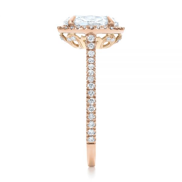 18k Rose Gold And 14K Gold 18k Rose Gold And 14K Gold Custom Two-tone Diamond Halo Engagement Ring - Side View - 100572