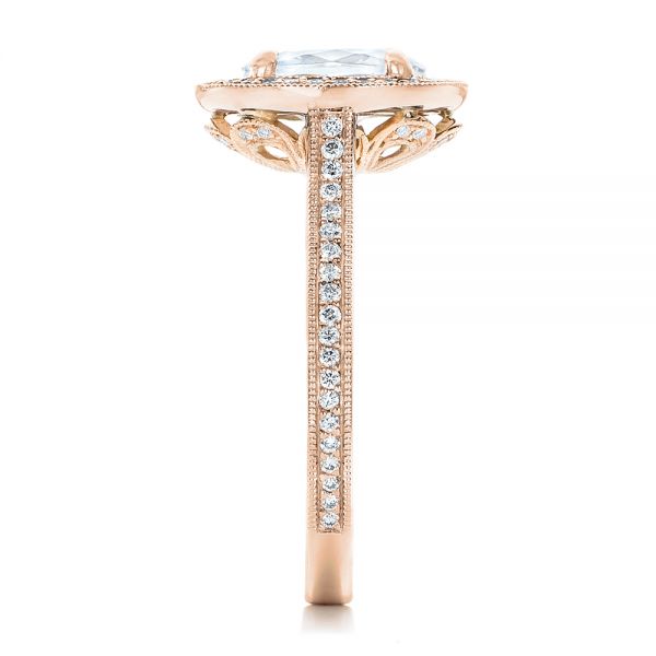 18k Rose Gold And Platinum 18k Rose Gold And Platinum Custom Two-tone Diamond Halo Engagement Ring - Side View -  102254