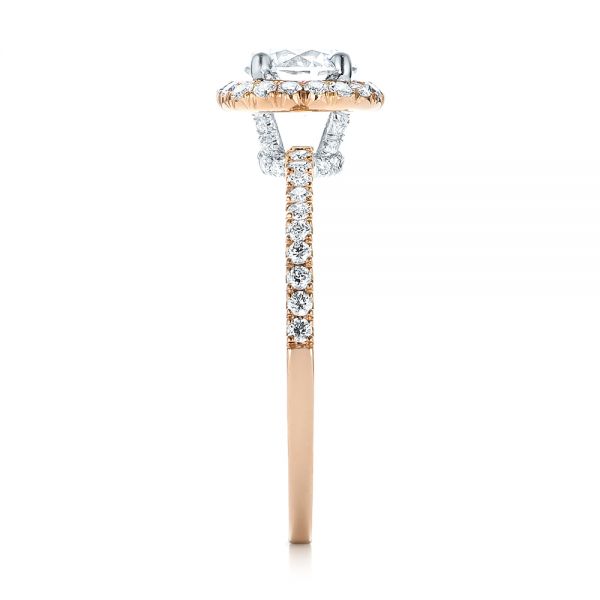 14k Rose Gold And 14K Gold Custom Two-tone Diamond Halo Engagement Ring - Side View -  103486