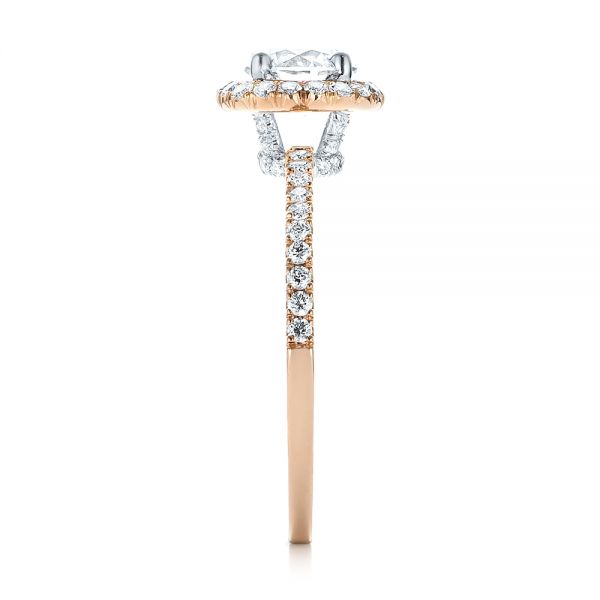 18k Rose Gold And 14K Gold 18k Rose Gold And 14K Gold Custom Two-tone Diamond Halo Engagement Ring - Side View -  103486