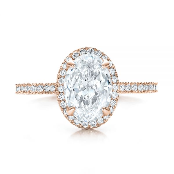 18k Rose Gold And 14K Gold 18k Rose Gold And 14K Gold Custom Two-tone Diamond Halo Engagement Ring - Top View - 100572