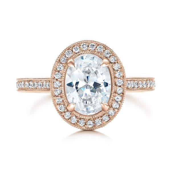 18k Rose Gold And Platinum 18k Rose Gold And Platinum Custom Two-tone Diamond Halo Engagement Ring - Top View -  102254