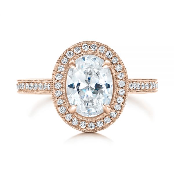 18k Rose Gold And 14K Gold 18k Rose Gold And 14K Gold Custom Two-tone Diamond Halo Engagement Ring - Top View - 102254