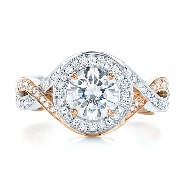 14K Gold And 14k Rose Gold 14K Gold And 14k Rose Gold Custom Two-tone Diamond Halo Engagement Ring - Top View - 103446