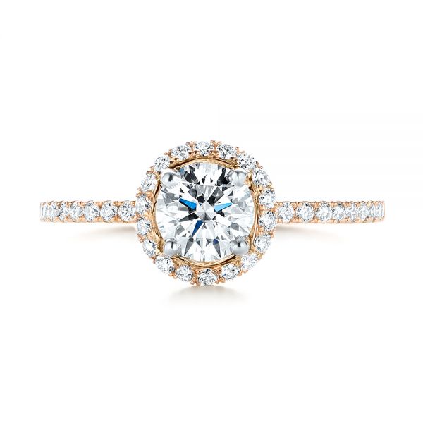 14k Rose Gold And 14K Gold Custom Two-tone Diamond Halo Engagement Ring - Top View -  103486