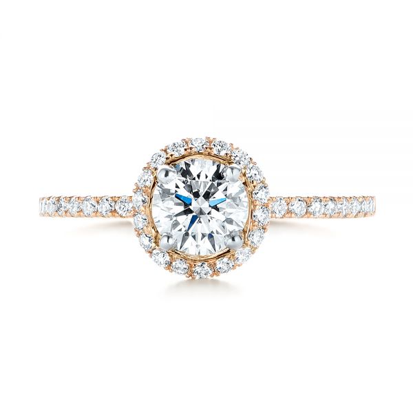 18k Rose Gold And 14K Gold 18k Rose Gold And 14K Gold Custom Two-tone Diamond Halo Engagement Ring - Top View -  103486