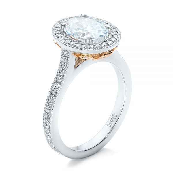 Custom Two-Tone Diamond Halo Engagement Ring - Image