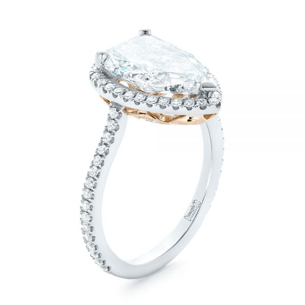  Platinum And 18K Gold Custom Two-tone Diamond Halo Engagement Ring - Three-Quarter View -  102901