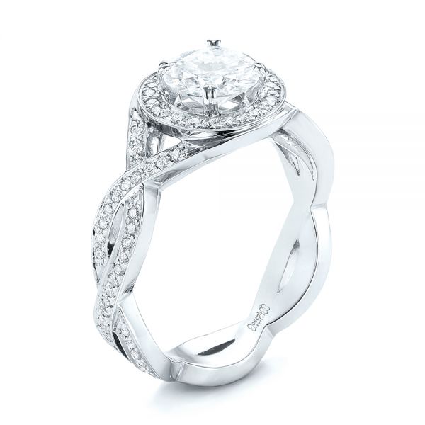  18K Gold And Platinum 18K Gold And Platinum Custom Two-tone Diamond Halo Engagement Ring - Three-Quarter View -  103446