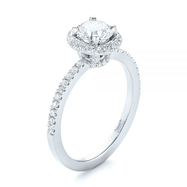  Platinum And 14K Gold Platinum And 14K Gold Custom Two-tone Diamond Halo Engagement Ring - Three-Quarter View -  103486