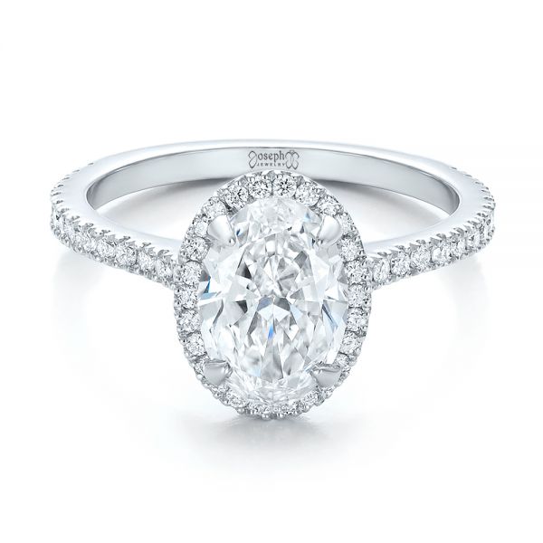 Platinum And 14K Gold Custom Two-tone Diamond Halo Engagement Ring - Flat View - 100572
