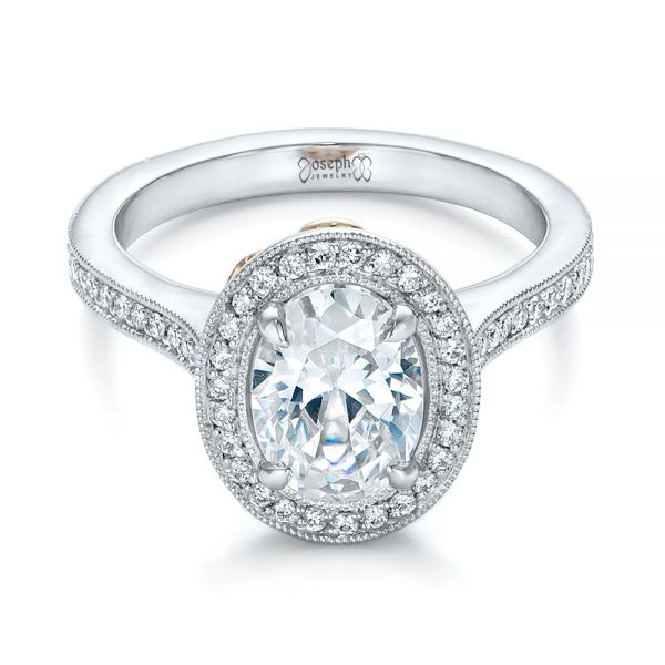 18k White Gold And Platinum 18k White Gold And Platinum Custom Two-tone Diamond Halo Engagement Ring - Flat View -  102254