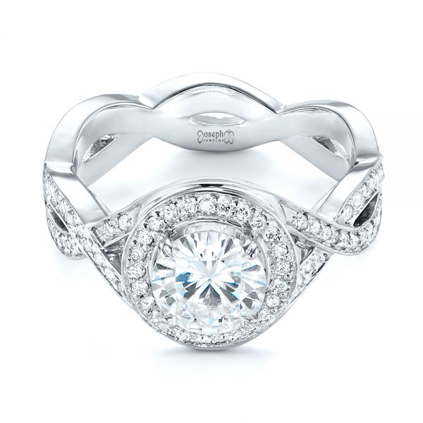  18K Gold And 18k White Gold 18K Gold And 18k White Gold Custom Two-tone Diamond Halo Engagement Ring - Flat View -  103446