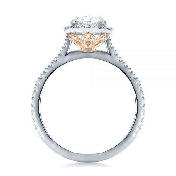 Platinum And 14K Gold Custom Two-tone Diamond Halo Engagement Ring - Front View - 100572