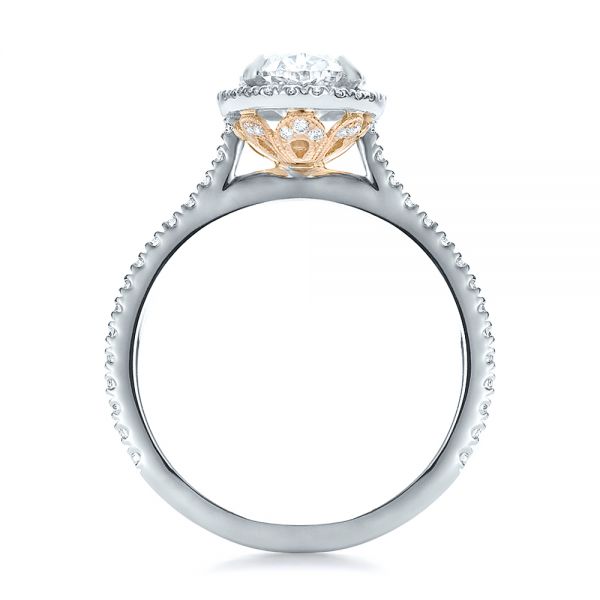  Platinum And 14K Gold Custom Two-tone Diamond Halo Engagement Ring - Front View -  100572