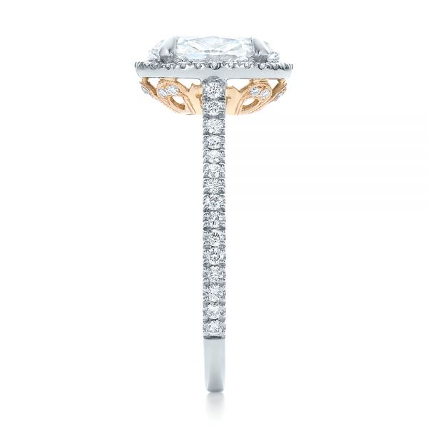 Platinum And 14K Gold Custom Two-tone Diamond Halo Engagement Ring - Side View - 100572