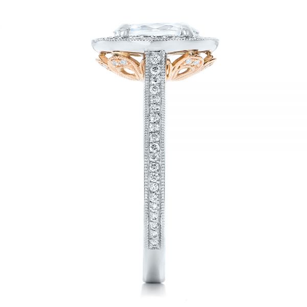 18k White Gold And 18K Gold 18k White Gold And 18K Gold Custom Two-tone Diamond Halo Engagement Ring - Side View -  102254