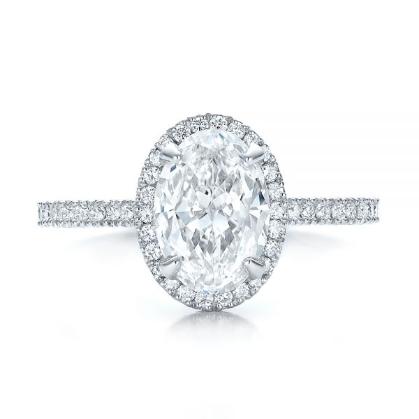 Platinum And 14K Gold Custom Two-tone Diamond Halo Engagement Ring - Top View - 100572