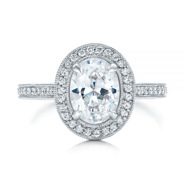 18k White Gold And Platinum 18k White Gold And Platinum Custom Two-tone Diamond Halo Engagement Ring - Top View -  102254