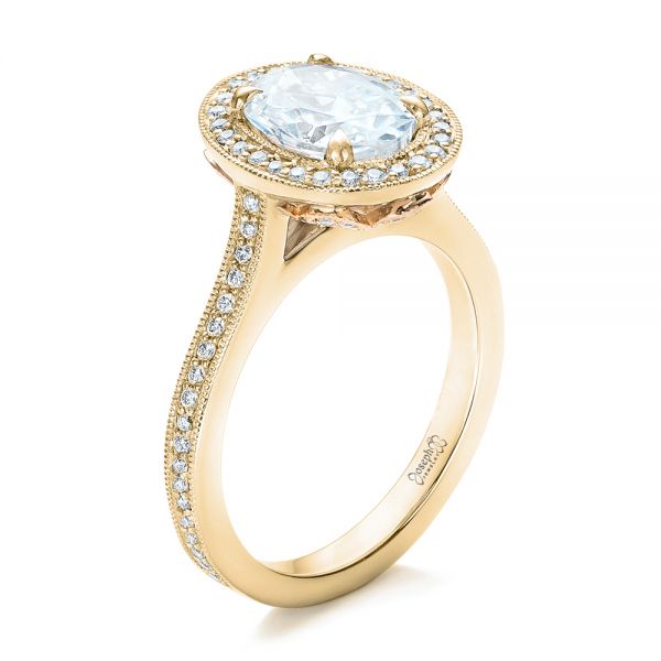 18k Yellow Gold And 14K Gold 18k Yellow Gold And 14K Gold Custom Two-tone Diamond Halo Engagement Ring - Three-Quarter View - 102254