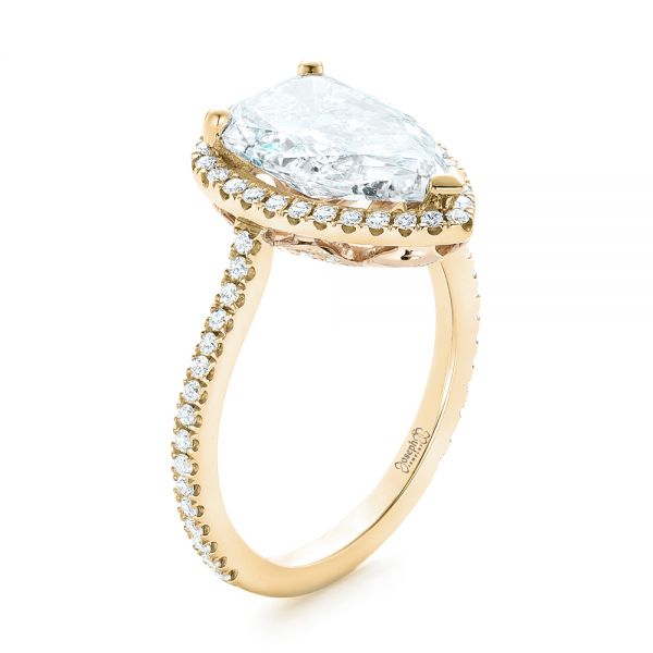 14k Yellow Gold And 18K Gold 14k Yellow Gold And 18K Gold Custom Two-tone Diamond Halo Engagement Ring - Three-Quarter View -  102901