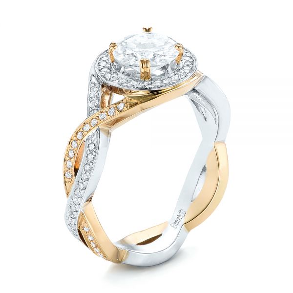 Platinum And 14k Yellow Gold Custom Two-tone Diamond Halo Engagement Ring