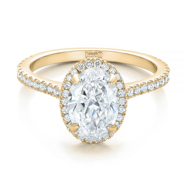 18k Yellow Gold And Platinum 18k Yellow Gold And Platinum Custom Two-tone Diamond Halo Engagement Ring - Flat View -  100572