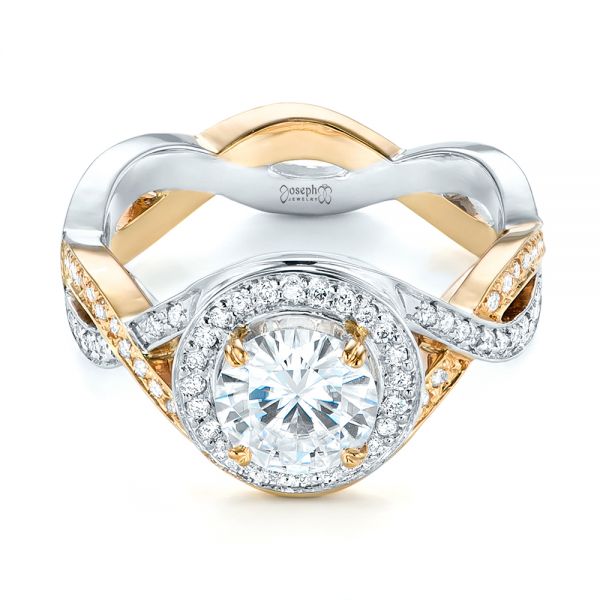  Platinum And 14k Yellow Gold Platinum And 14k Yellow Gold Custom Two-tone Diamond Halo Engagement Ring - Flat View -  103446