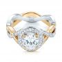  Platinum And 18k Yellow Gold Platinum And 18k Yellow Gold Custom Two-tone Diamond Halo Engagement Ring - Flat View -  103446 - Thumbnail