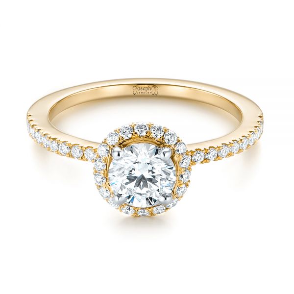 18k Yellow Gold And 14K Gold 18k Yellow Gold And 14K Gold Custom Two-tone Diamond Halo Engagement Ring - Flat View -  103486