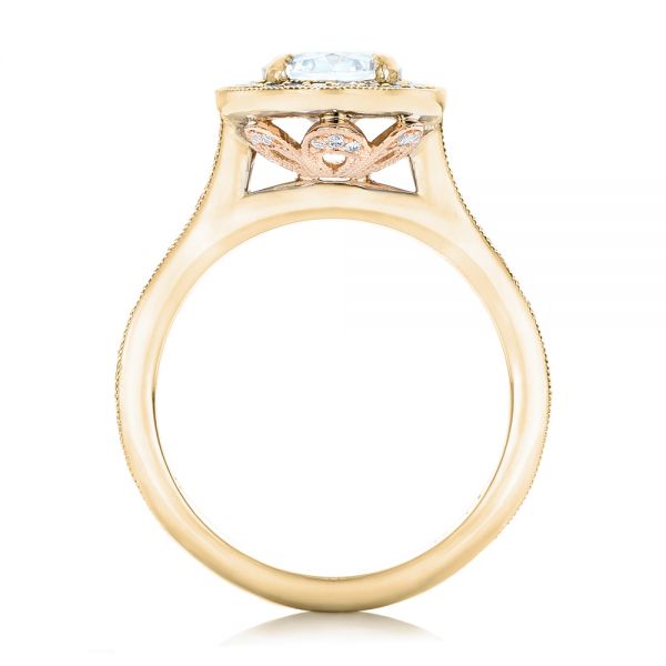 18k Yellow Gold And 14K Gold 18k Yellow Gold And 14K Gold Custom Two-tone Diamond Halo Engagement Ring - Front View - 102254