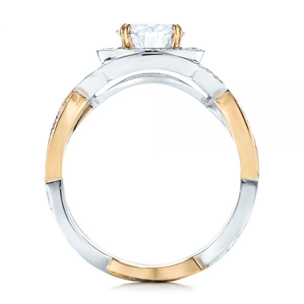  14K Gold And 14k Yellow Gold Custom Two-tone Diamond Halo Engagement Ring - Front View -  103446
