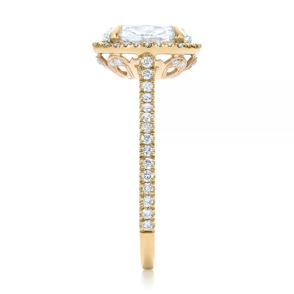 18k Yellow Gold And Platinum 18k Yellow Gold And Platinum Custom Two-tone Diamond Halo Engagement Ring - Side View -  100572