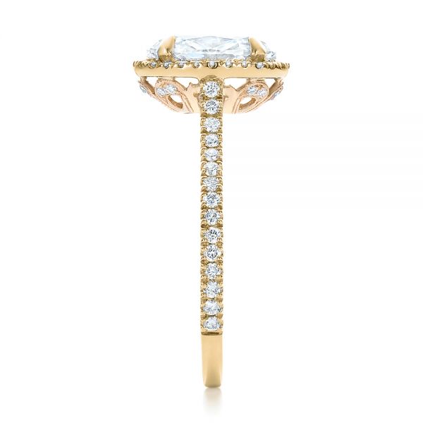 18k Yellow Gold And 14K Gold 18k Yellow Gold And 14K Gold Custom Two-tone Diamond Halo Engagement Ring - Side View - 100572