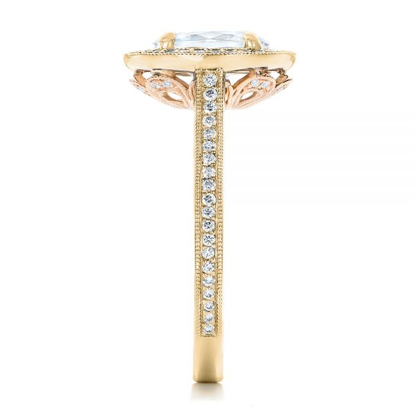 14k Yellow Gold And Platinum 14k Yellow Gold And Platinum Custom Two-tone Diamond Halo Engagement Ring - Side View -  102254