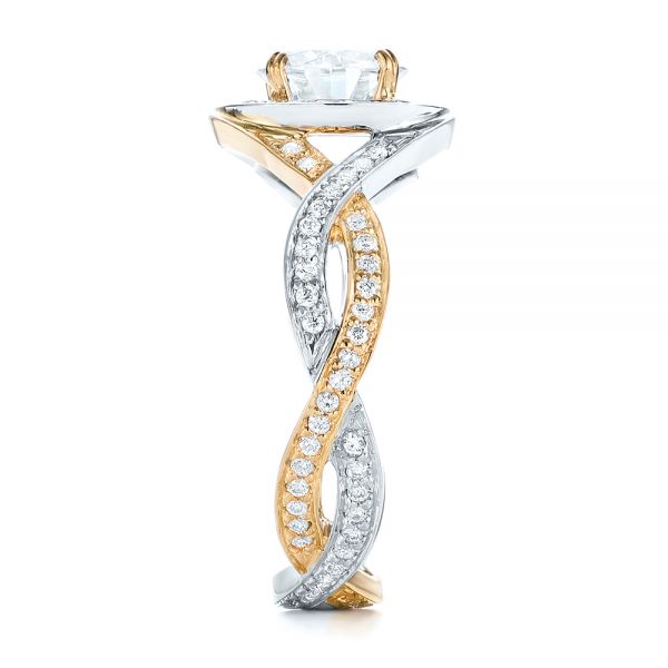  14K Gold And 14k Yellow Gold Custom Two-tone Diamond Halo Engagement Ring - Side View -  103446
