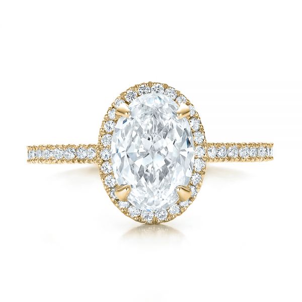 18k Yellow Gold And 14K Gold 18k Yellow Gold And 14K Gold Custom Two-tone Diamond Halo Engagement Ring - Top View - 100572