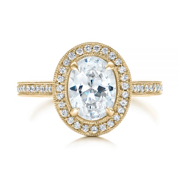 18k Yellow Gold And 14K Gold 18k Yellow Gold And 14K Gold Custom Two-tone Diamond Halo Engagement Ring - Top View - 102254
