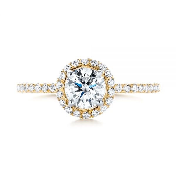 18k Yellow Gold And 14K Gold 18k Yellow Gold And 14K Gold Custom Two-tone Diamond Halo Engagement Ring - Top View -  103486
