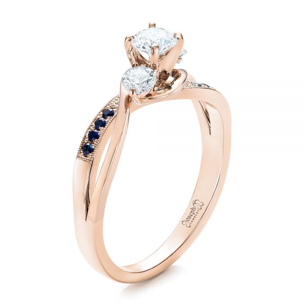 18k Rose Gold And 18K Gold 18k Rose Gold And 18K Gold Custom Two-tone Diamond And Blue Sapphire Engagement Ring - Three-Quarter View -  102172